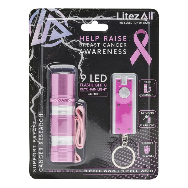 Litezall Breast Cancer Awareness Pink Flashlight Keychain Combo LA-9BCA-6/72
